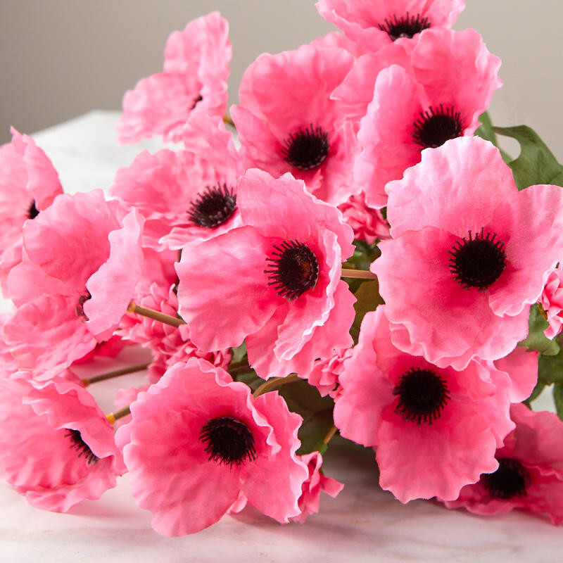 Factory Direct Craft Colorful Pink Poly Silk Poppy Floral Bush
