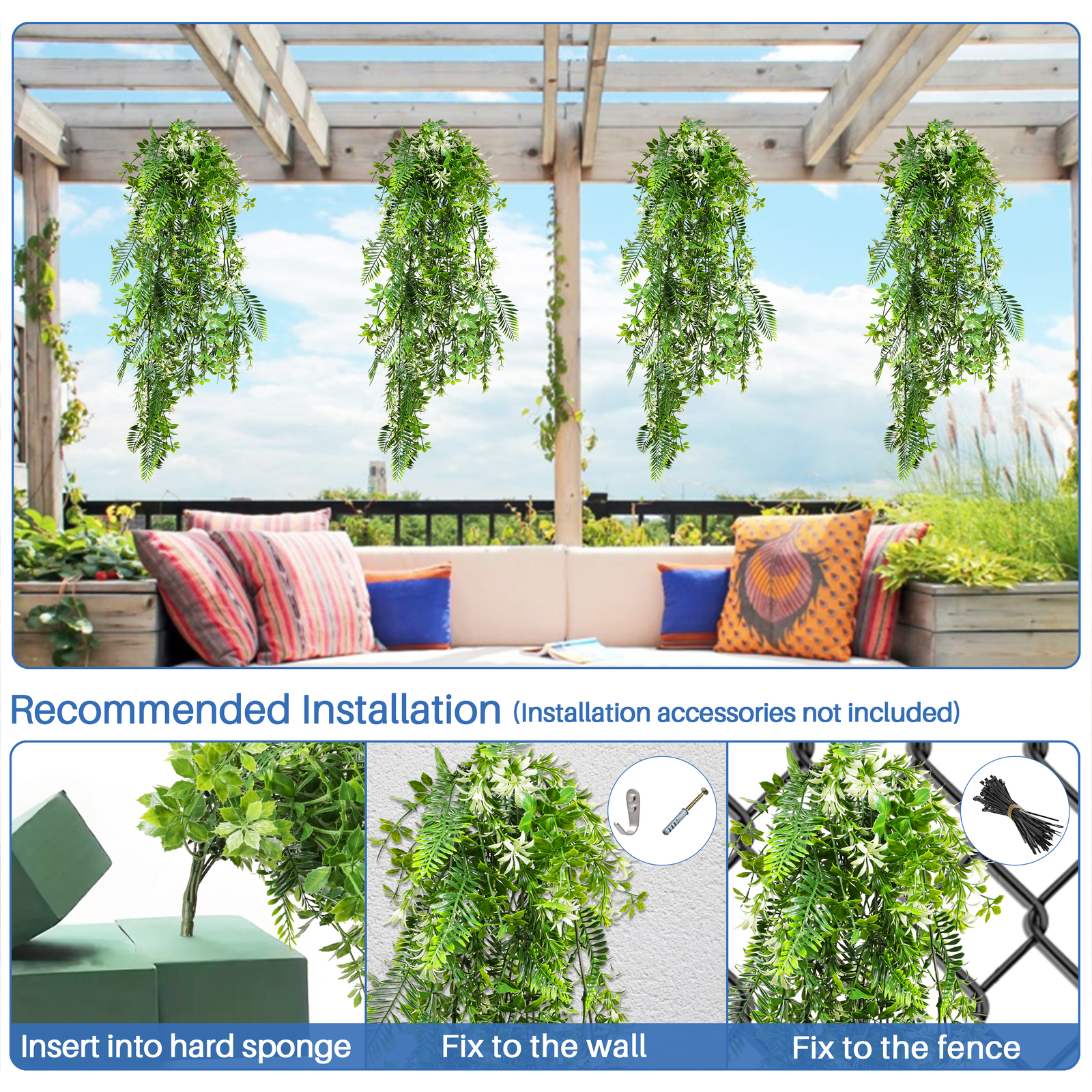 Artificial White Flowers Fake Plant Branches Hanging Decor Outdoor Wedding Home