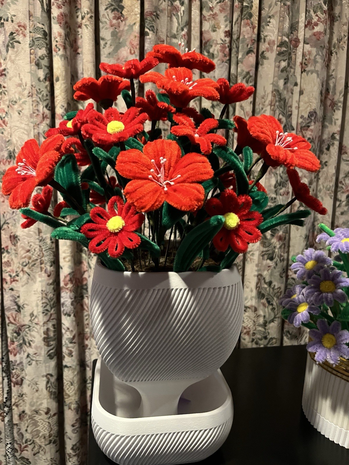 Elegant Handmade Red Velvet Flowers Eco Modern White Vase home or Office Decor
