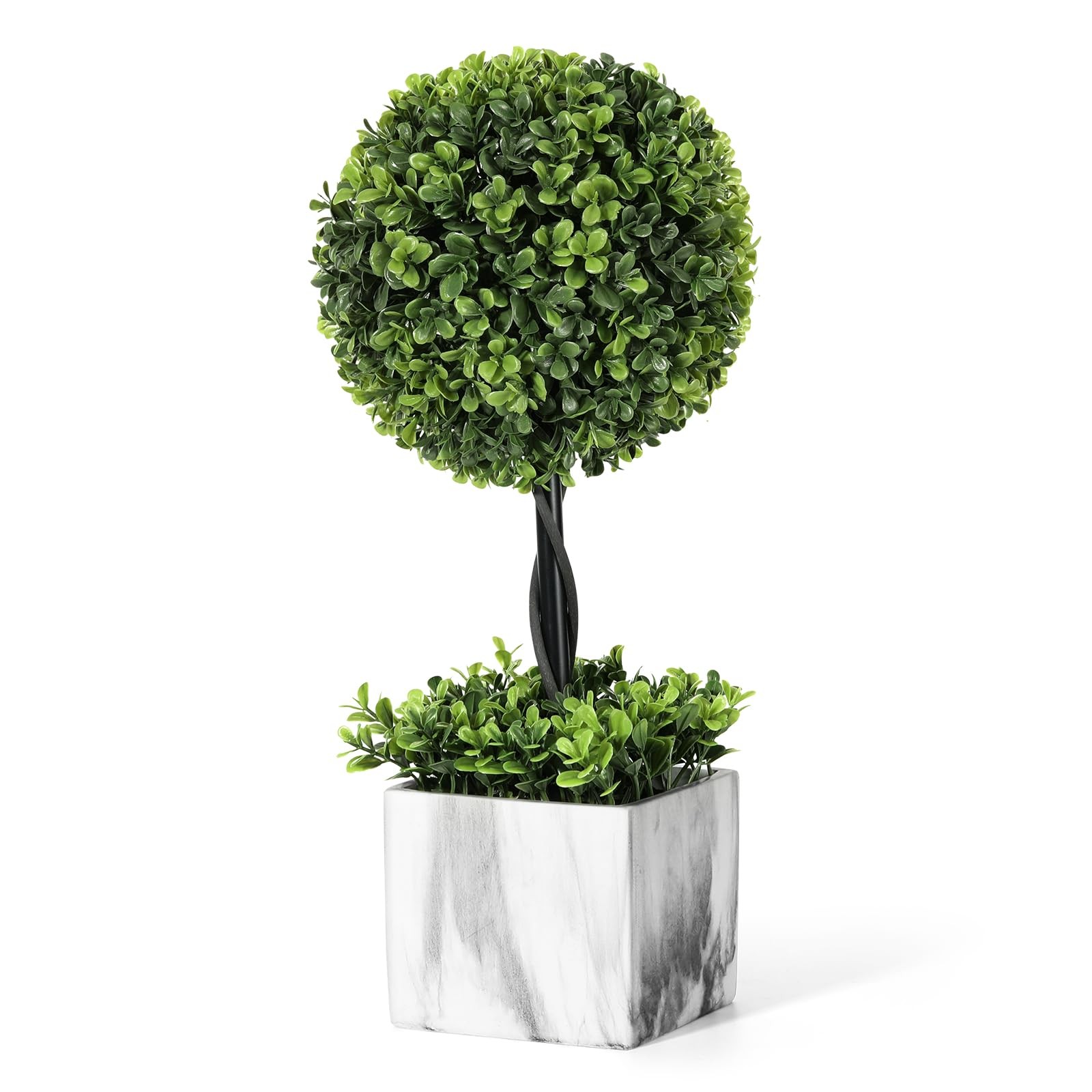 16” Artificial Topiary Ball Tree, Small Potted Fake Plants, Artificial Boxwo…