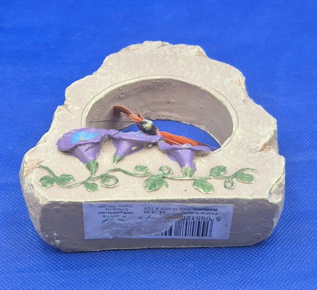 Butterfly Decor Feather Monarch Morning Glories in Faux Stone Arch 5×6″