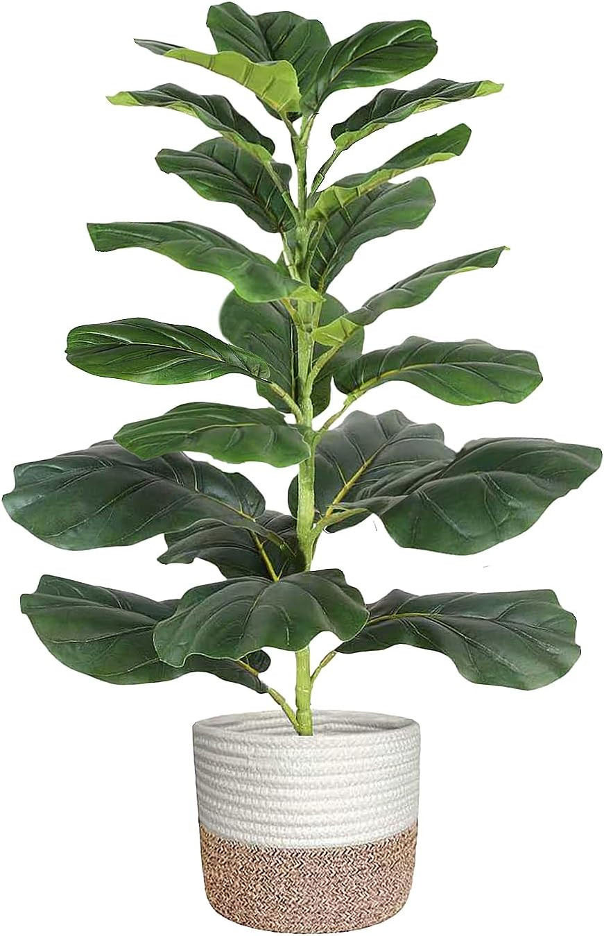 30″ Artificial Fiddle Leaf Fig Tree, Realistic Fake Plants Faux Trees Indoor wit