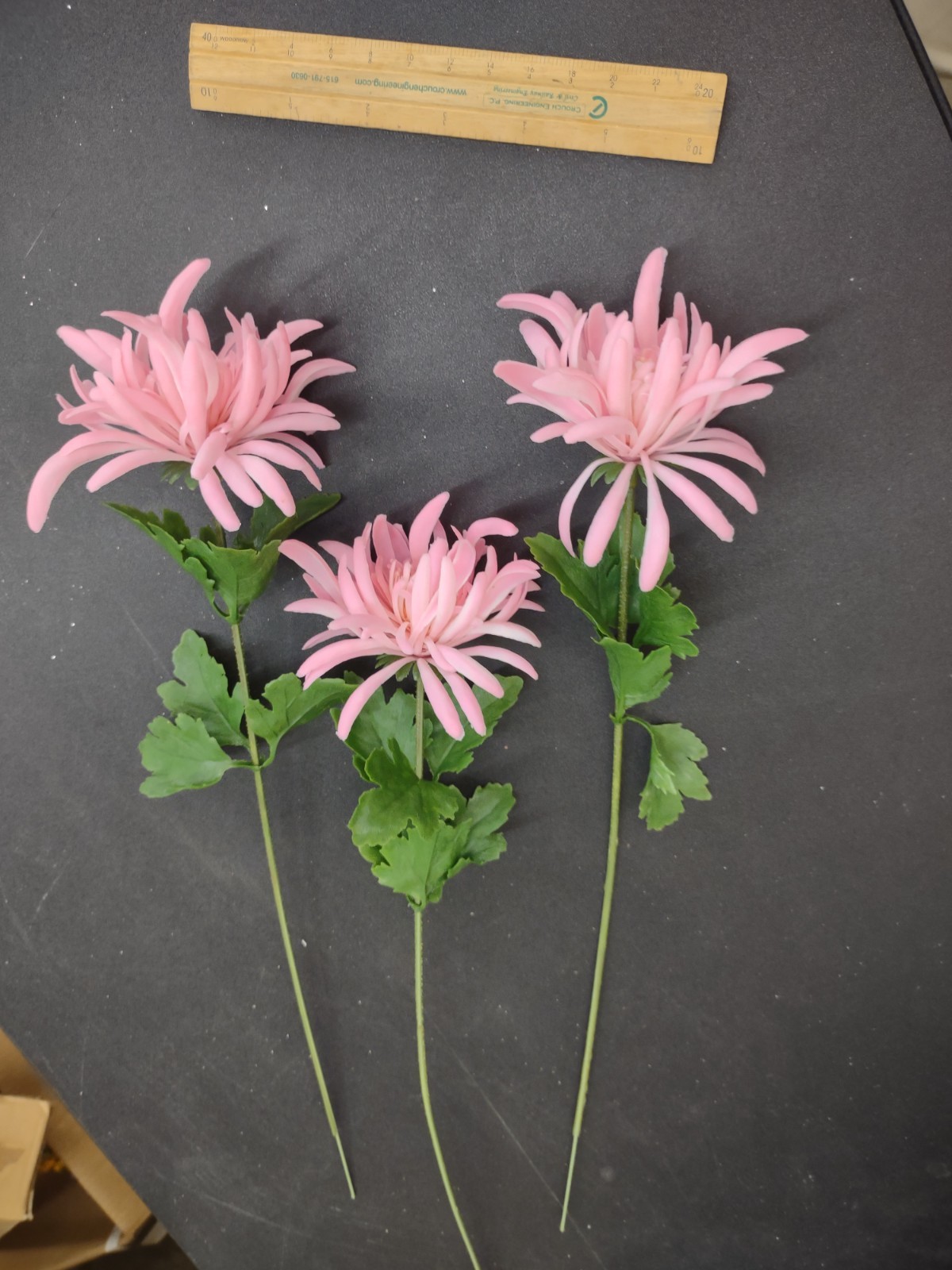 3 Stems 1960s Vintage Poly Flowers – Pink Fuji Chrysanthemums – 13 Inches