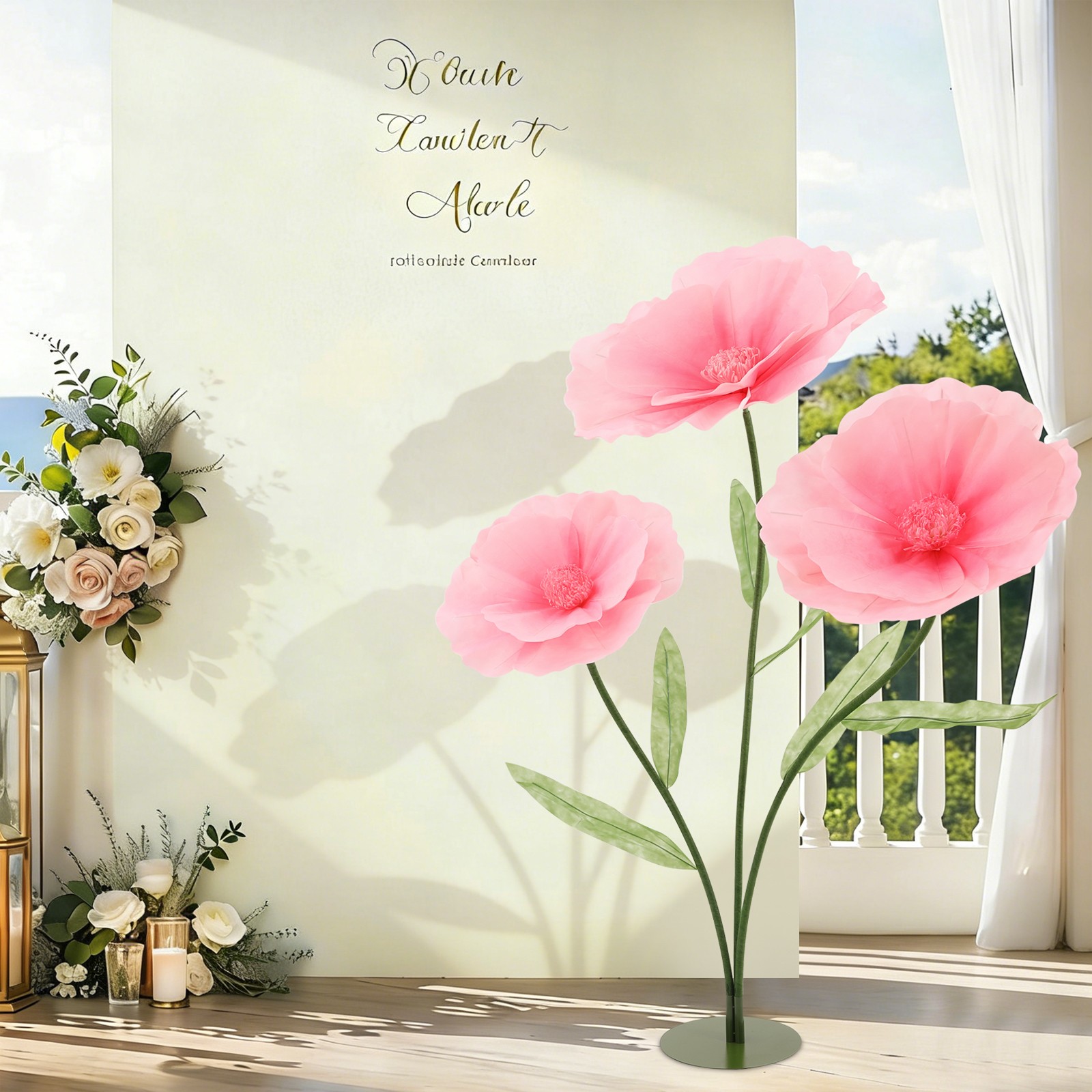 Giant Flowers for Decoration,3-Head Fake Flower Artificial Fabric Flower,Wedding