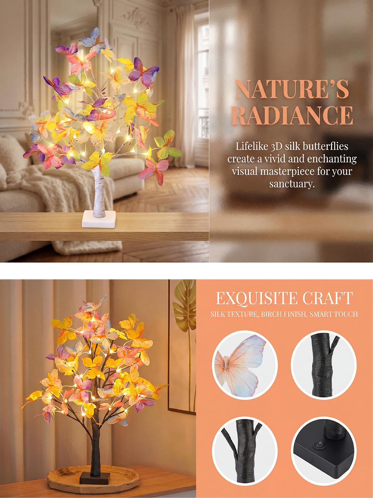 Butterfly Flower Tree LED Lamp USB Battery Artificial Plant Light Decor Home