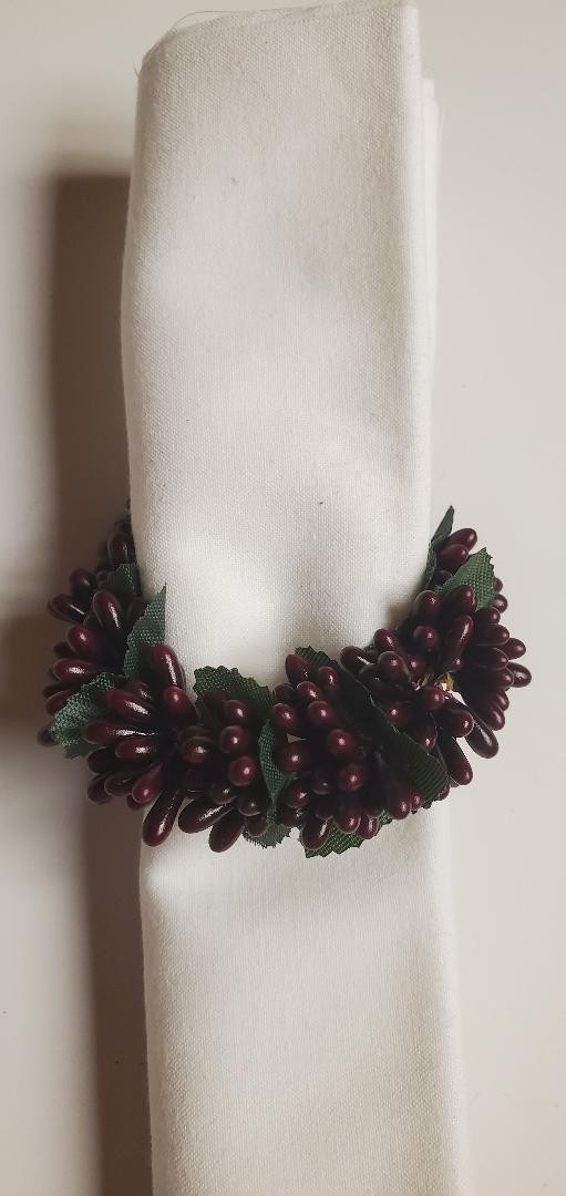 2 Country Primitive Burgundy Pip Berry Napkin Candle Rings 1.5″ Inner