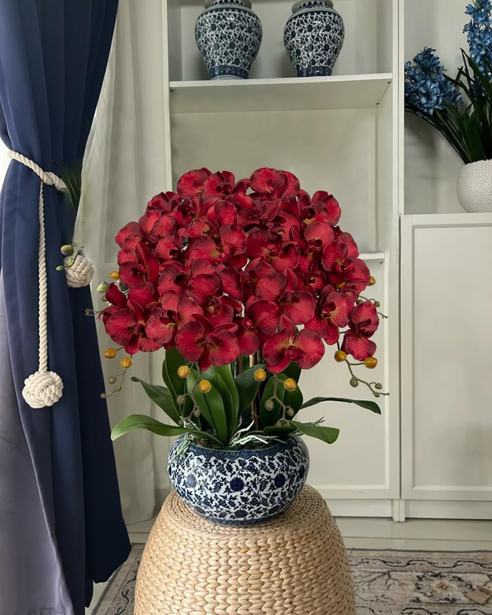 6PCS 32″ Artificial Orchid Stems Red Butterfly Orchid Faux Phalaenopsis Flowe…
