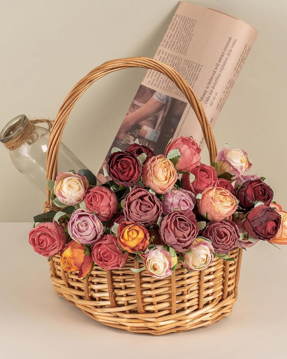 24pcs Artificial Vintage Roses Silk Mini Rose with Stem Fake Rose Bouquets fo…