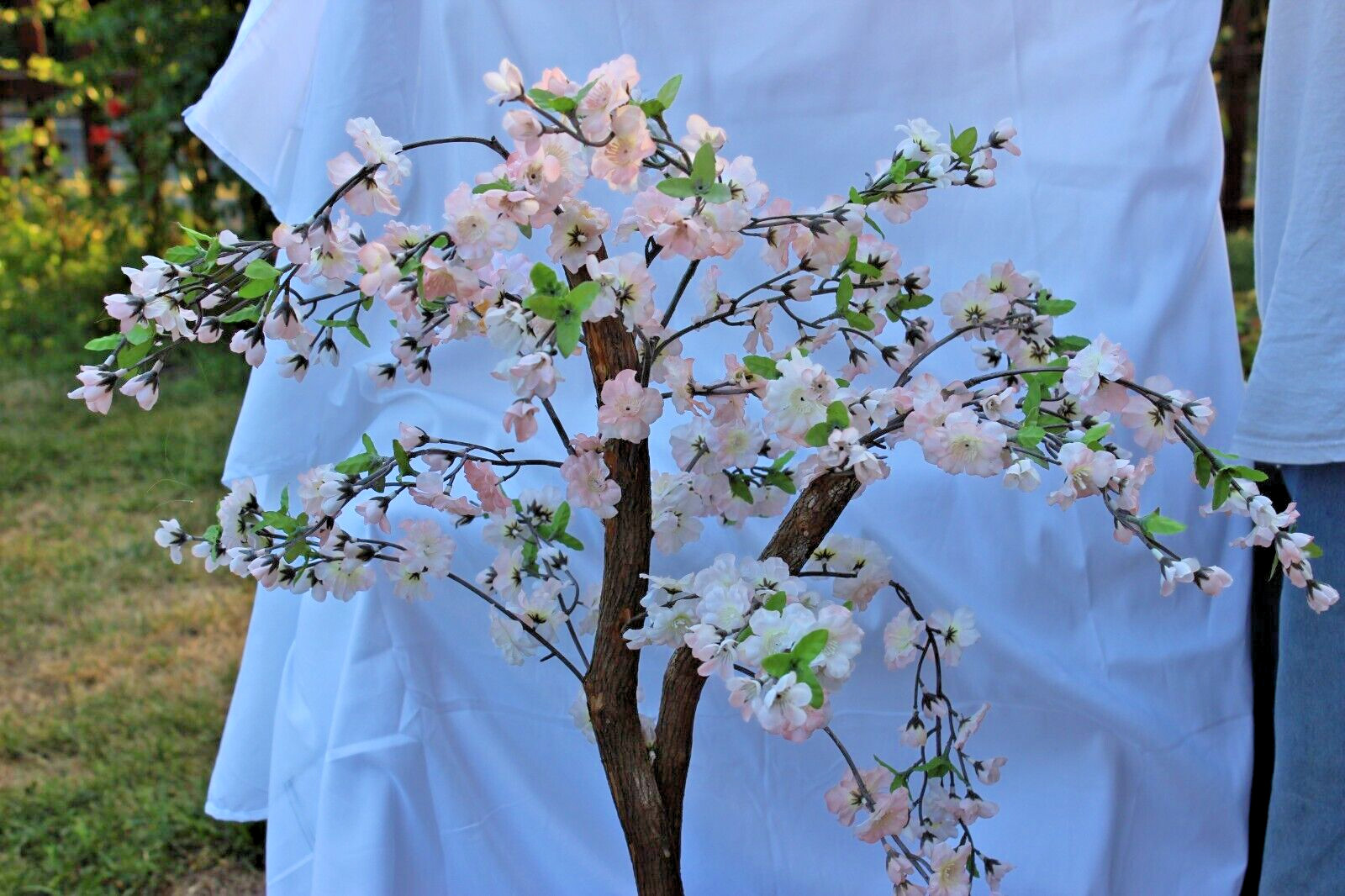 15” Cherry Blossom Bonsai Styled Artificial Tree w/Decor Planter. Retail $98