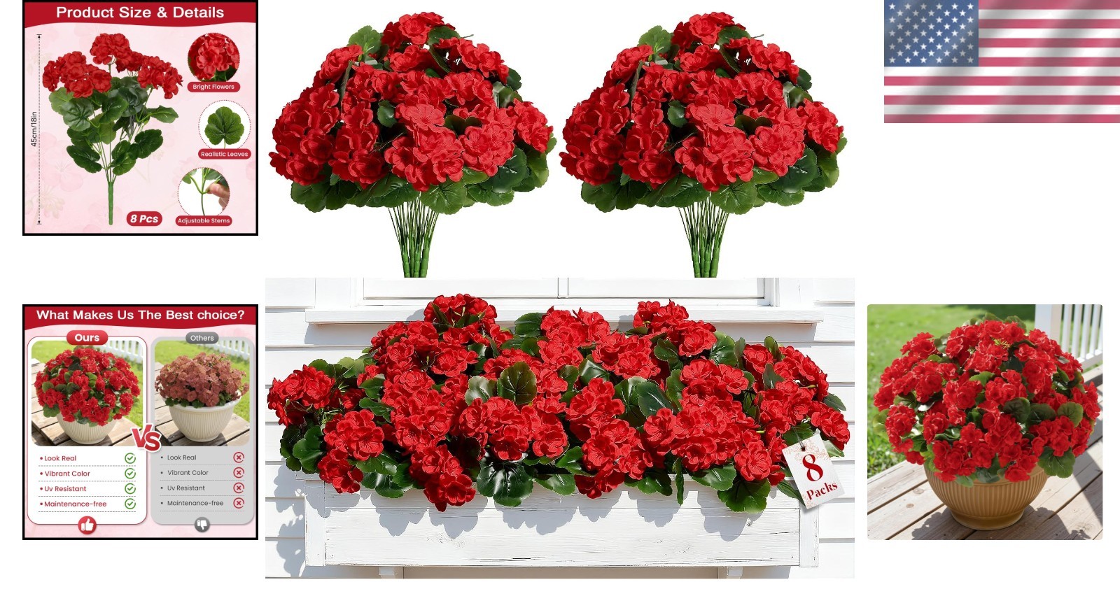 Charming 8 Bundles of Faux Geraniums – Indoor & Outdoor Spring Decor Must-Have