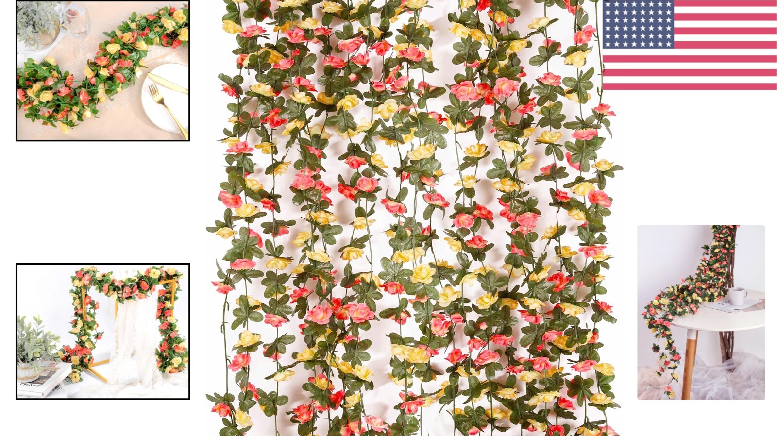 Durable 9 PCS Champagne Flower Garland – Indoor & Outdoor Decorative Solution