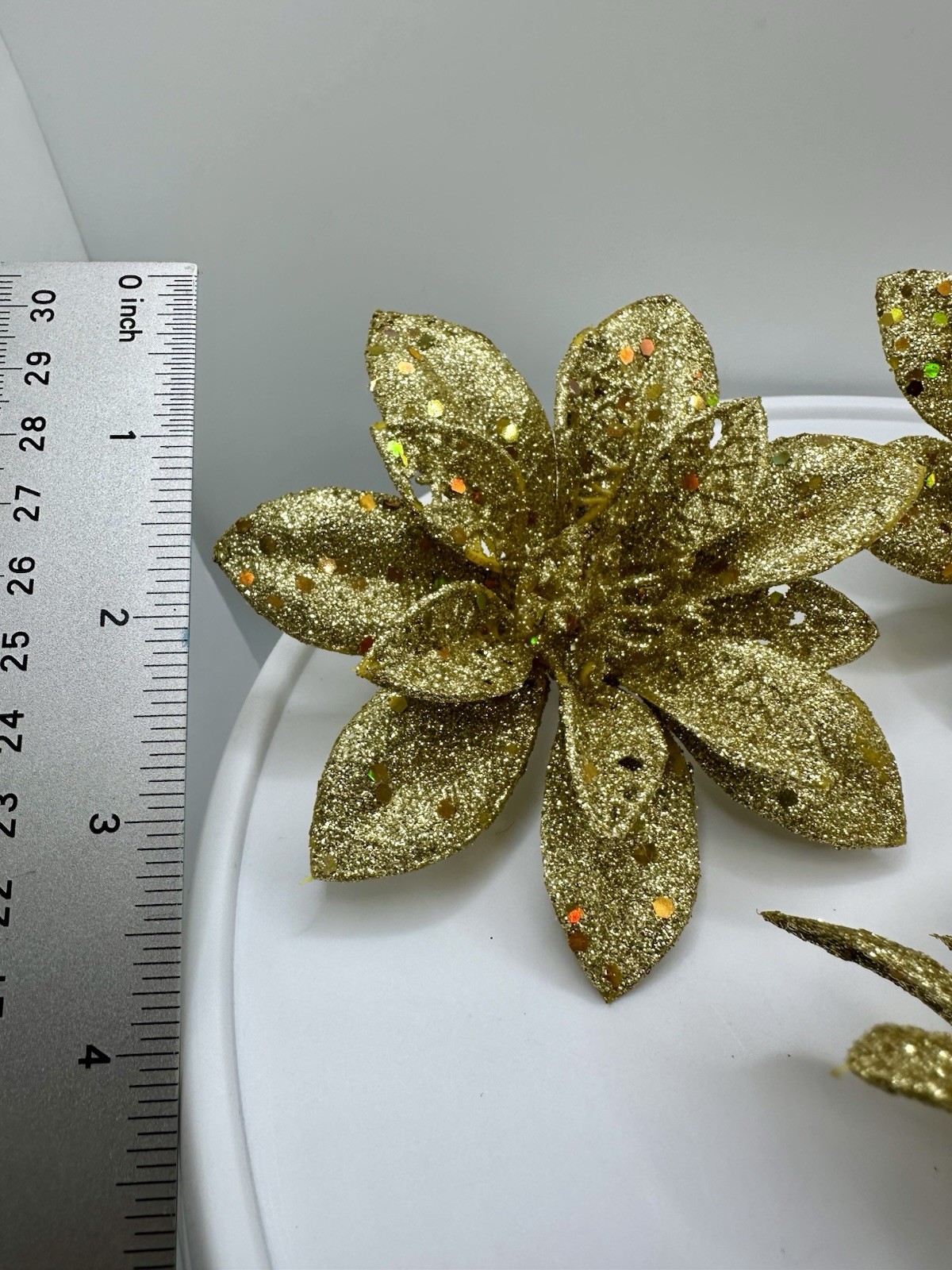 Designer Champagne Gold Poinsettia Clip On Christmas Decoration Flower (4)