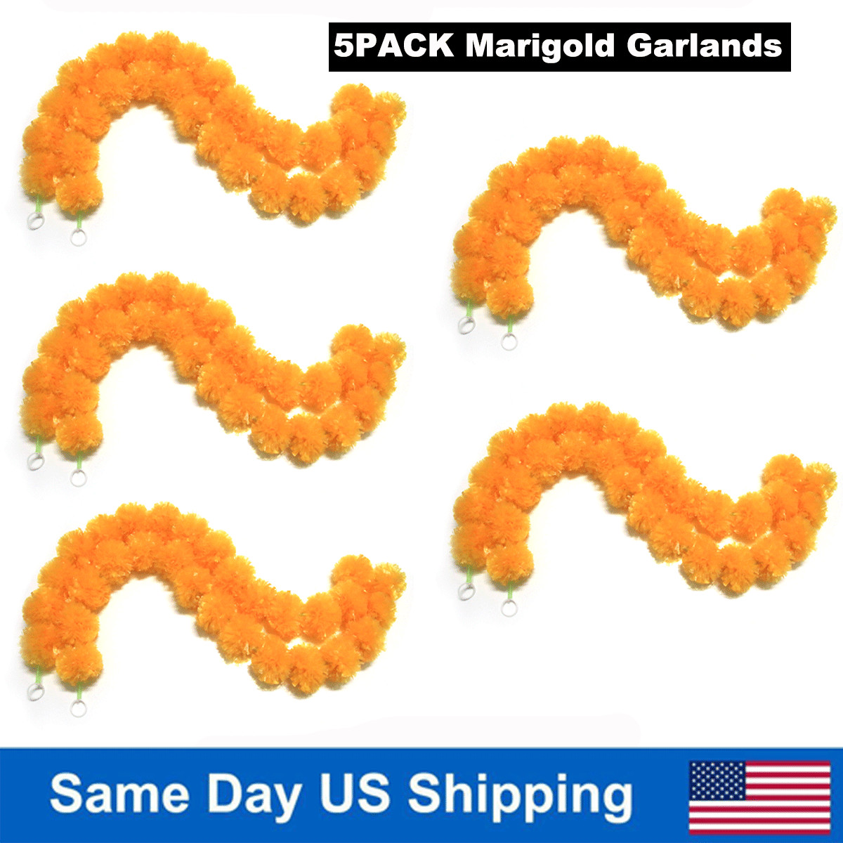 5x Marigold Garlands 5ft Long Artificial Orange Marigold Flower Wreath Decor USA