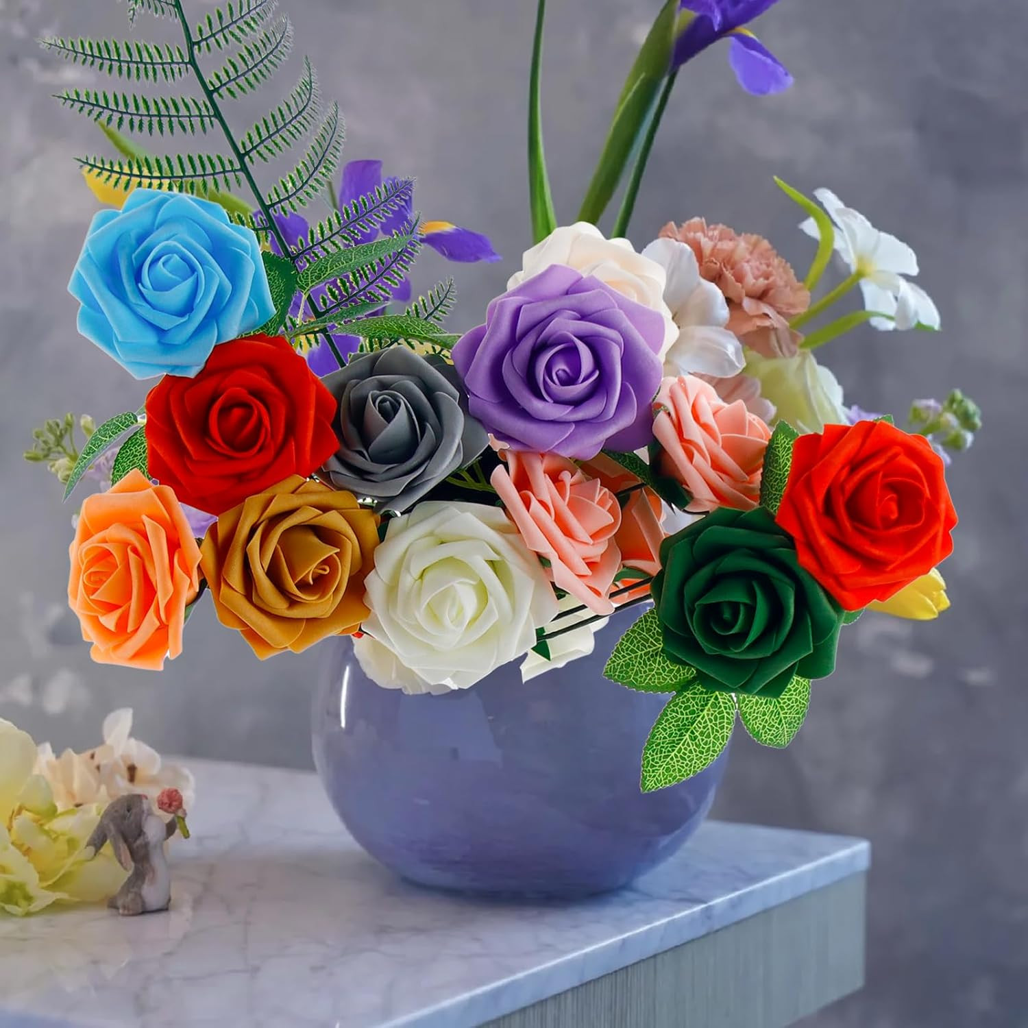[25PCS] Navy Blue Roses Artificial Flowers with Long Stem Real Touch Fake Foam R
