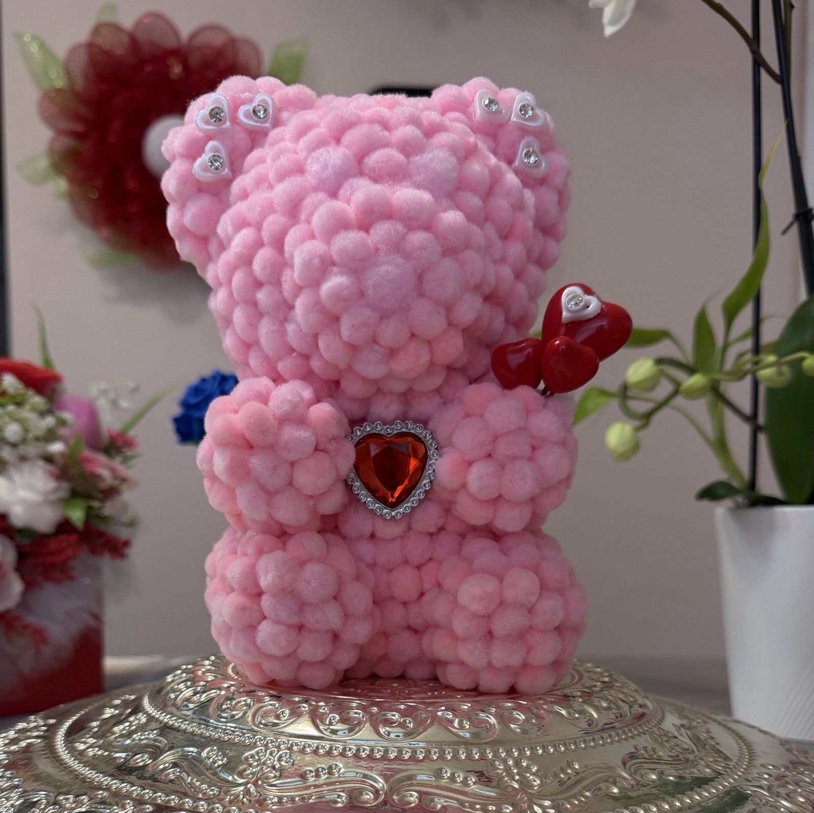 Adorable Pink Marshmallow Teddy Bear 9″-Unique Handmade Gift for Mother’s Day