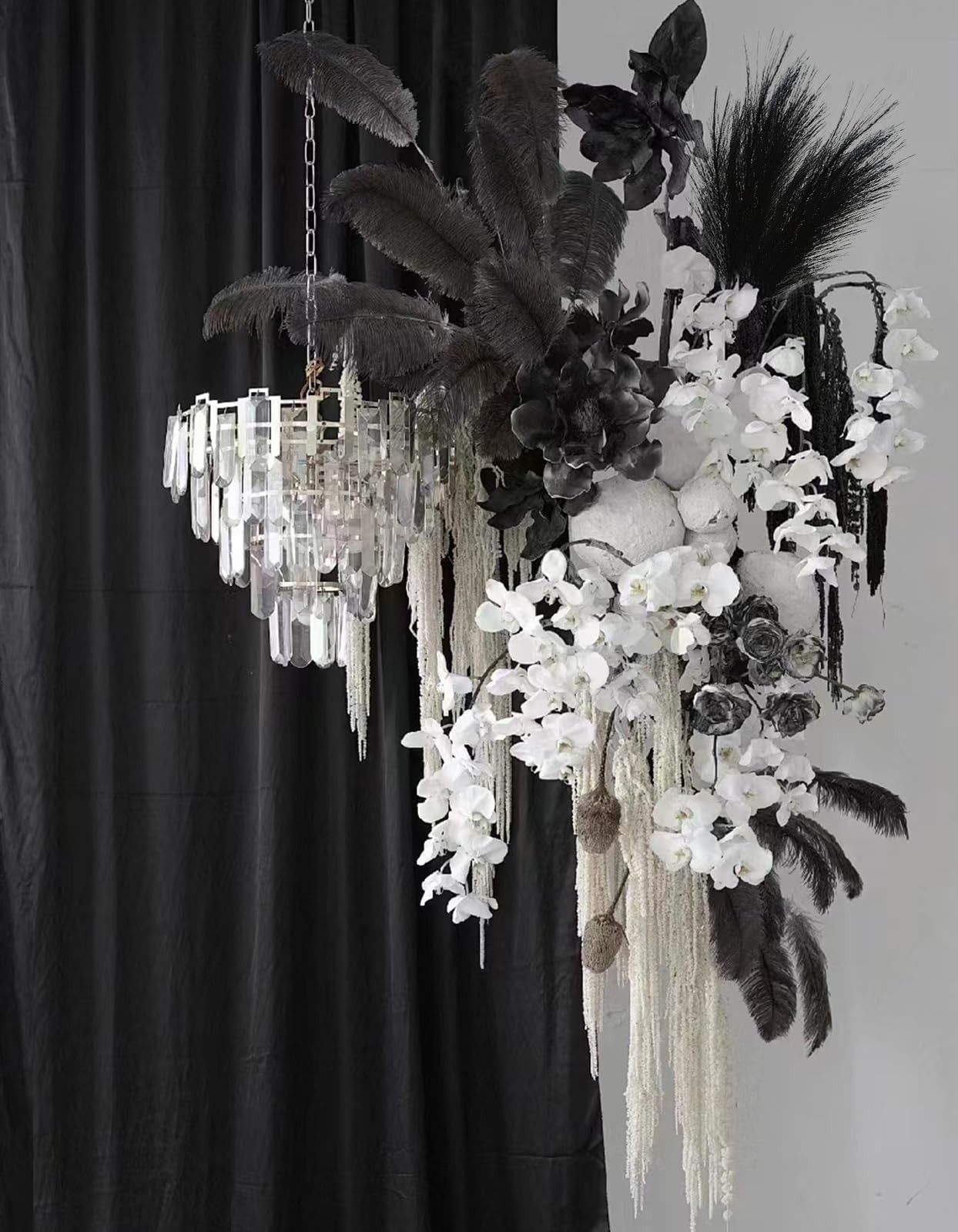 6-Pcs 17″ Black Pampas Grass Faux Pompas Fluffy Artificial Fake Flower Gothic…