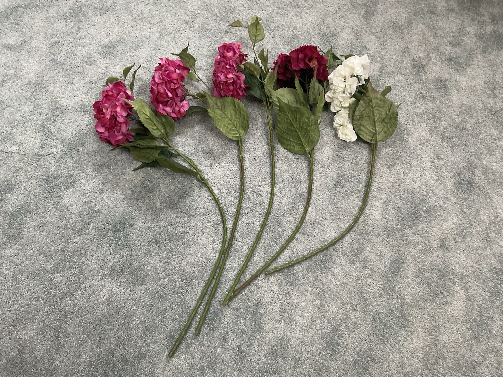 Artificial Hydrangea Spring Flowers ~ Pink & White ~ (5) Stems ~ 34” Long