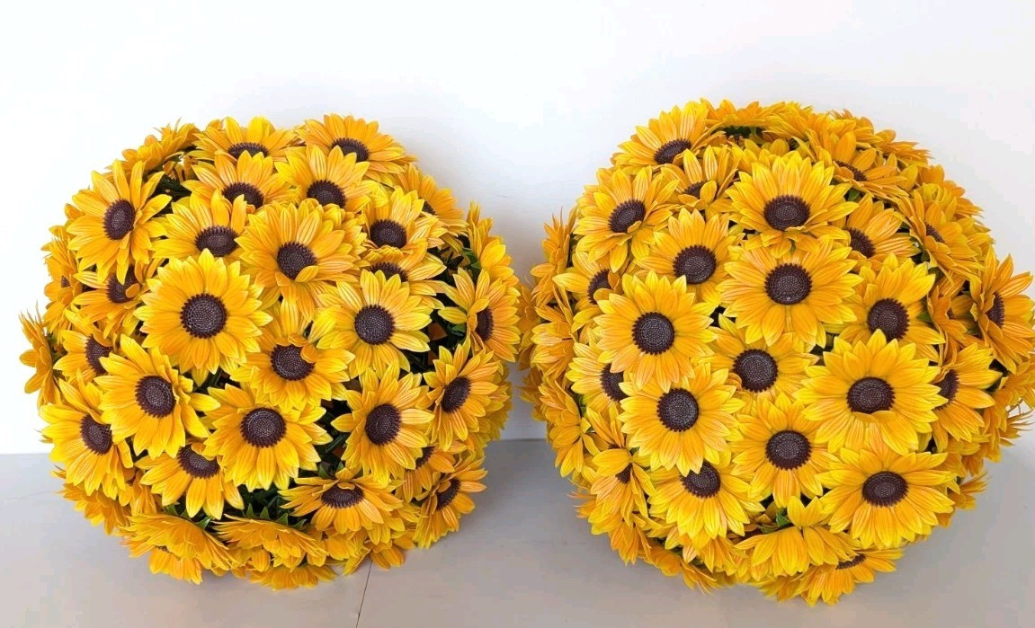 Wicker Park S/2 Oversized 15″ Harvest Faux Sunflower Spheres Yellow NO HARDWARE