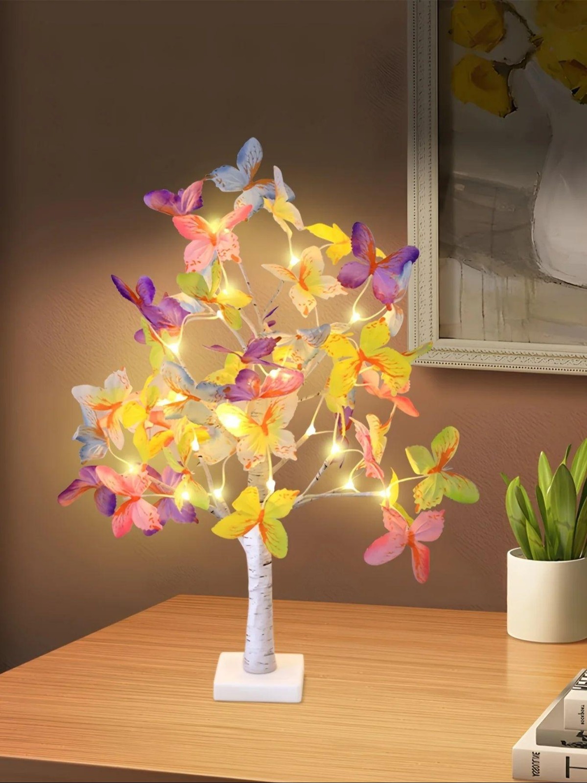Butterfly Flower Tree LED Lamp USB Battery Artificial Plant Light Decor Home