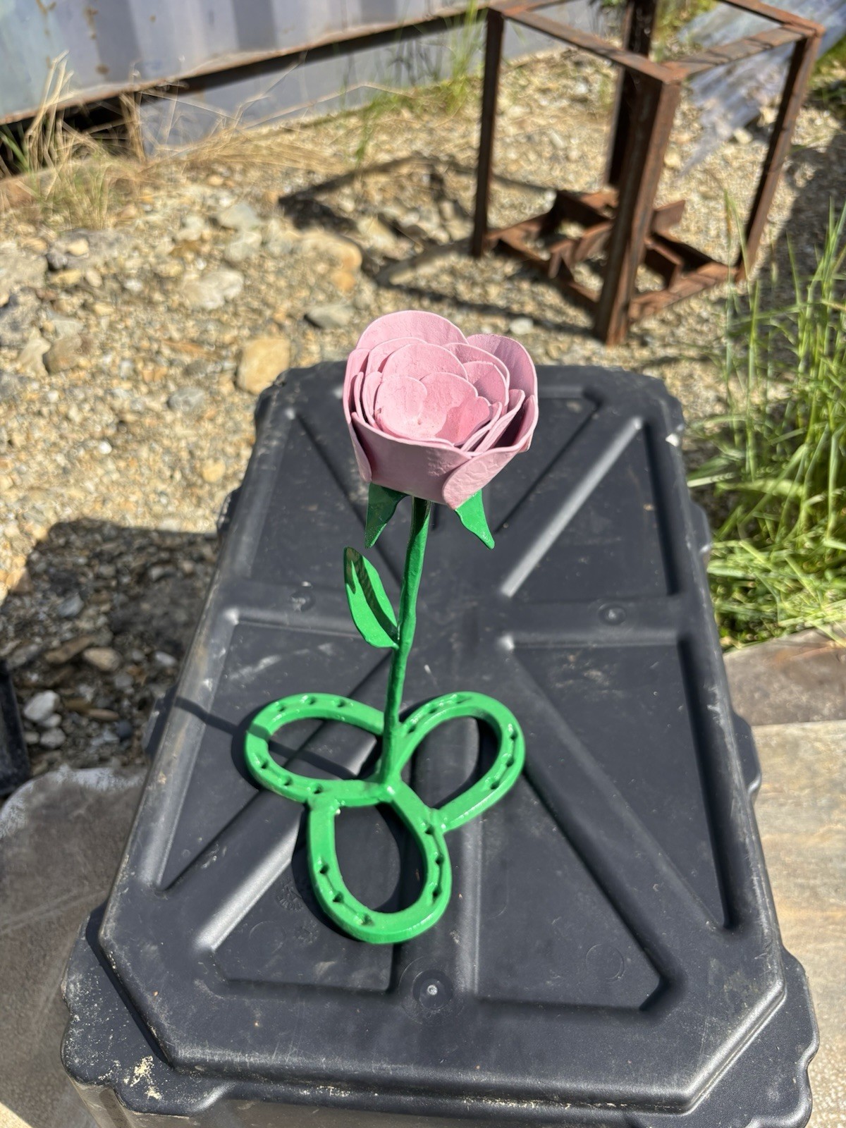 Artificial Pink Rose Decorative Flower, Green Base Stem & Leaf