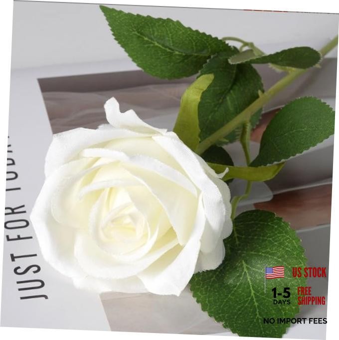 1Pc White Artificial Silk Roses Long Single Stem Artificial Roses for Home