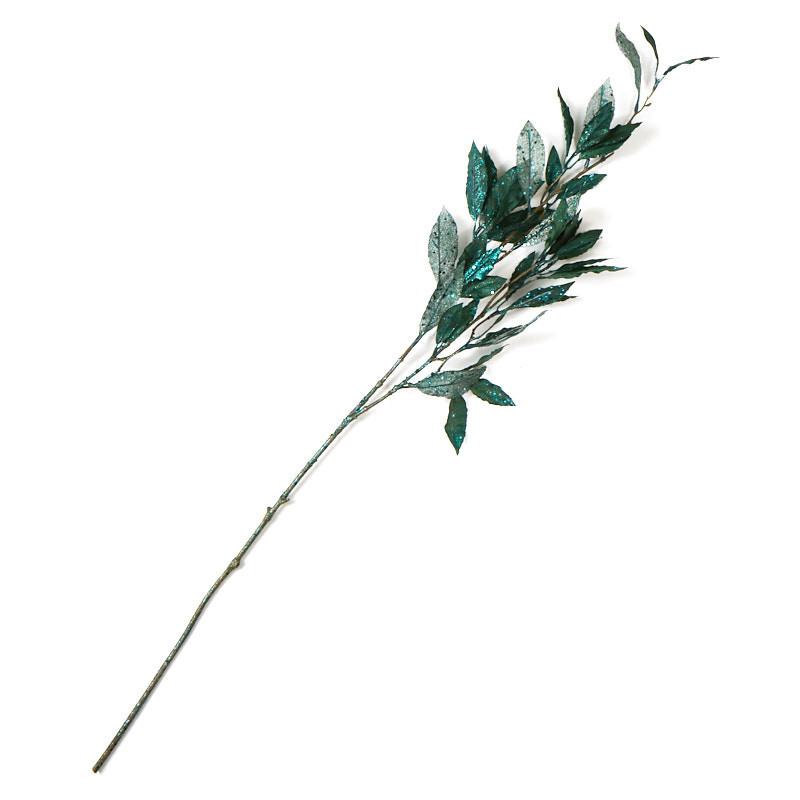 Set of 2 Peacock Glitter Leaf 36″ Decorative Floral Sprays