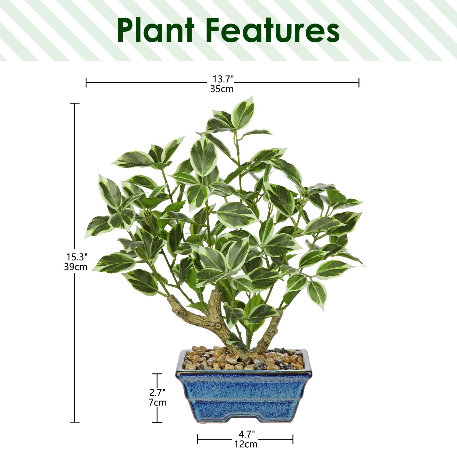 15″ Artificial Bonsai Tree Blue Ceramic Pot Fake Plants Kitchen Office Decor