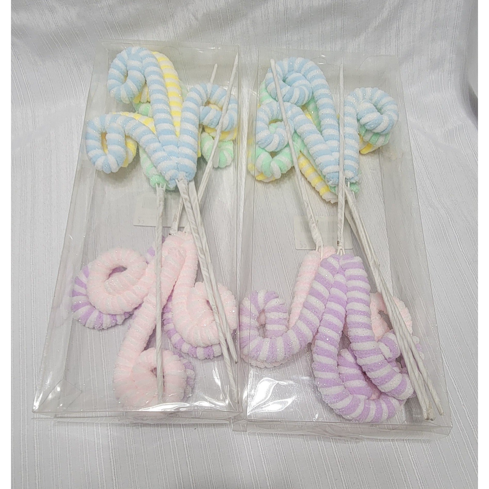 Pastel Striped Curly Floral Picks Glitter Wreath Decor Stems 2 Pack