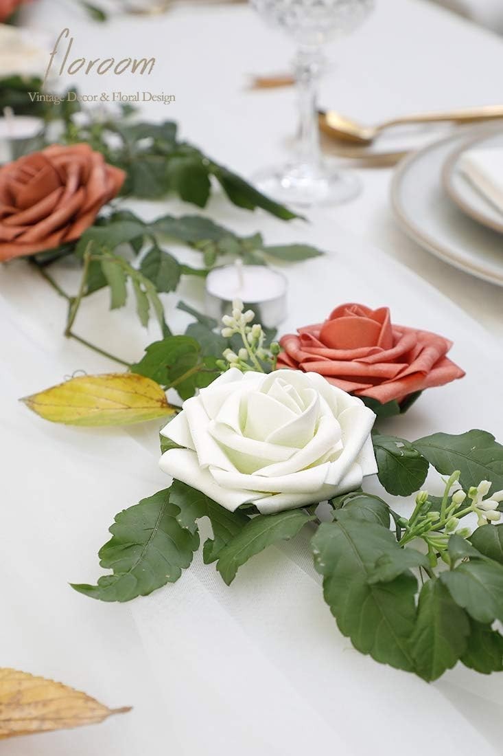 Realistic 25pcs Ivory Foam Roses with 8 Leaves for Stunning Floral Arrangements