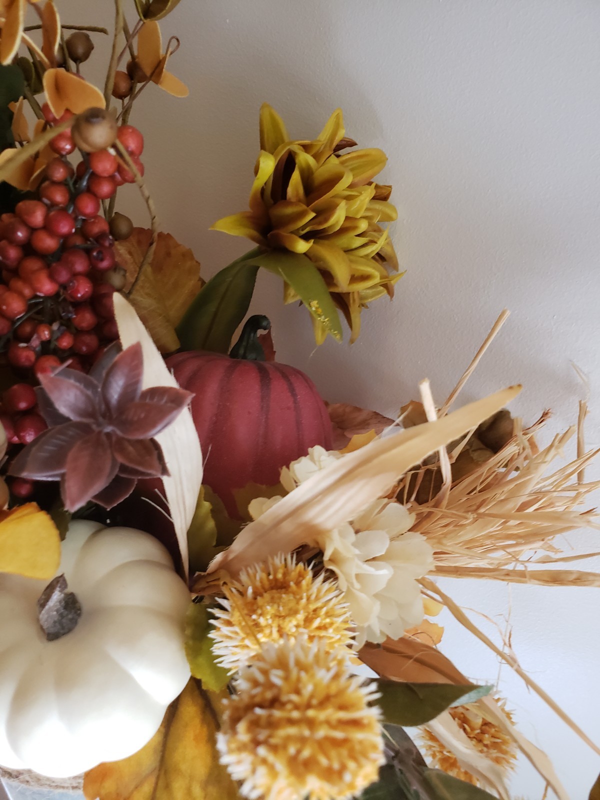 Fall Harvest Floral Arrangement w/Grateful Pumpkin Sign Thanksgiving Centerpiece