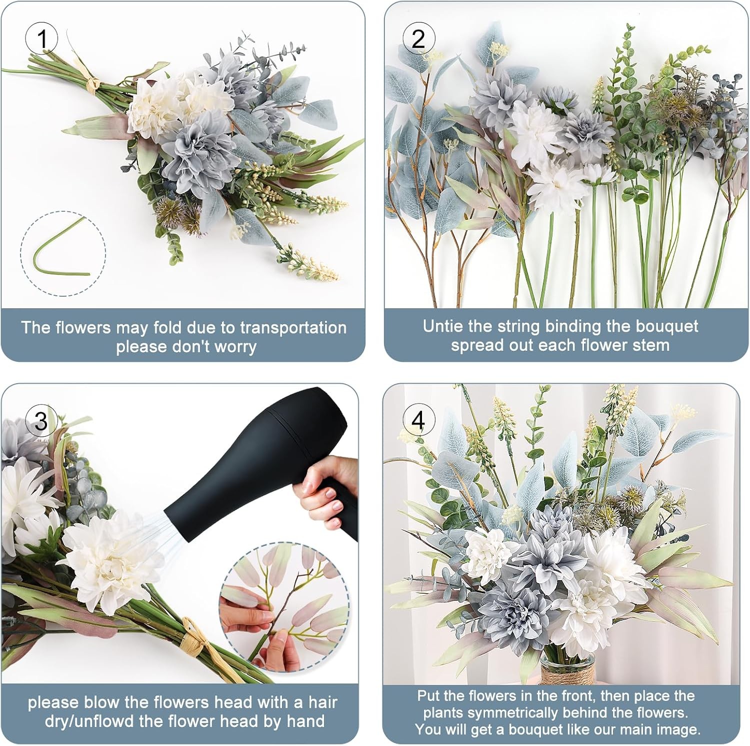 Silk Flower Bouquet Artificial Arrangement, Wedding Rustic Centerpiece Decor