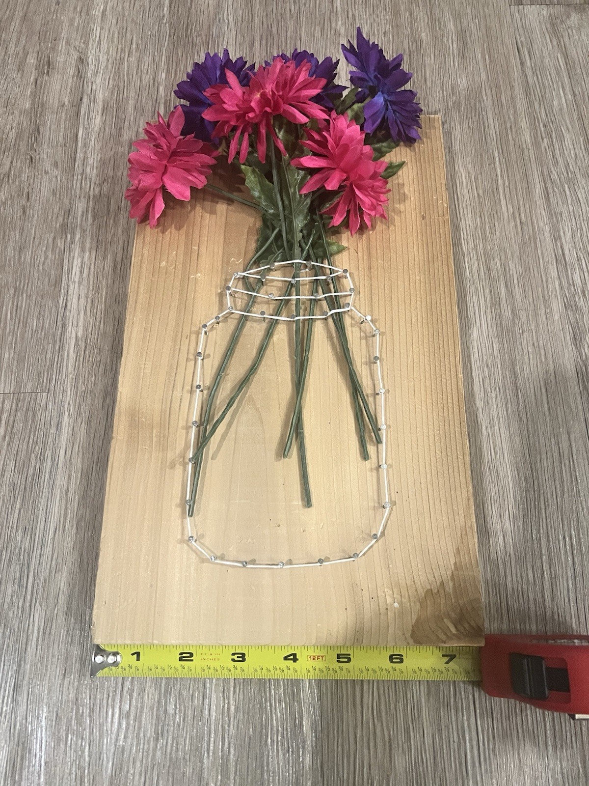 Pink & Purple Flower Bouquet Mason Jar Wood Spring Home Decor.
