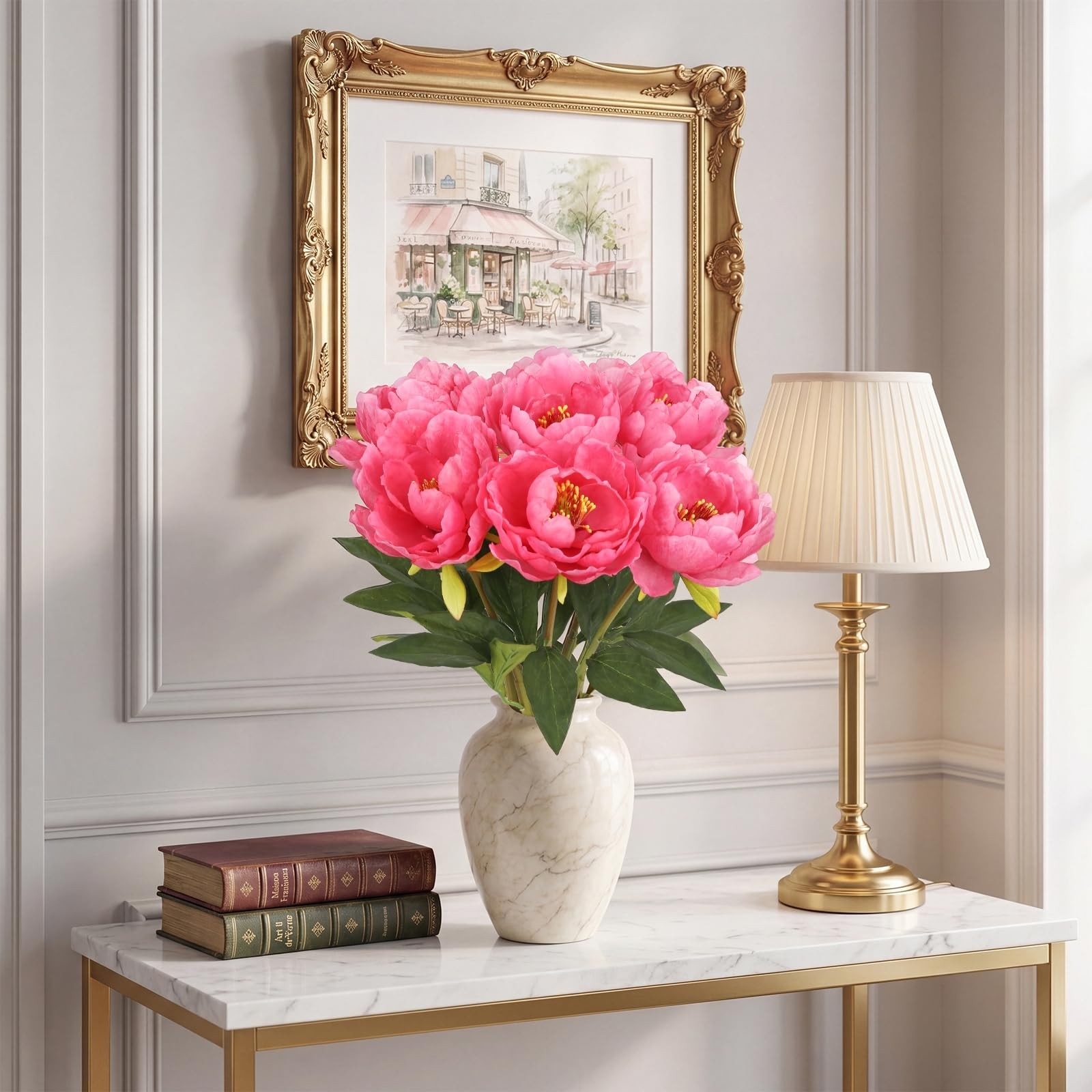 6 PCS Artificial Silk Faux Peonies Flowers Wedding Centerpieces Hot Pink