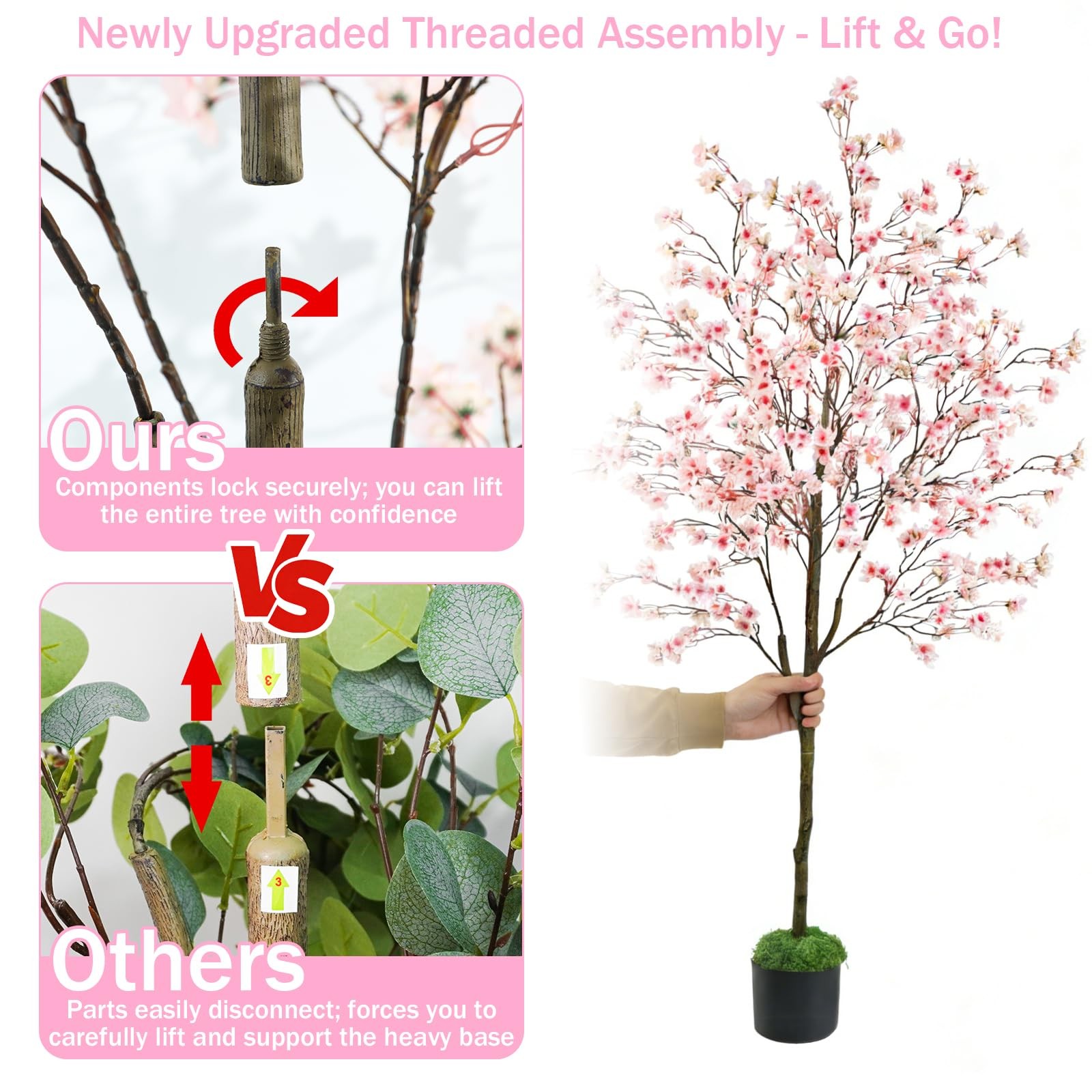 6FT Cherry Bloosom Tree for Indoor Outdoor, Artificial Pink Flower Tree with …