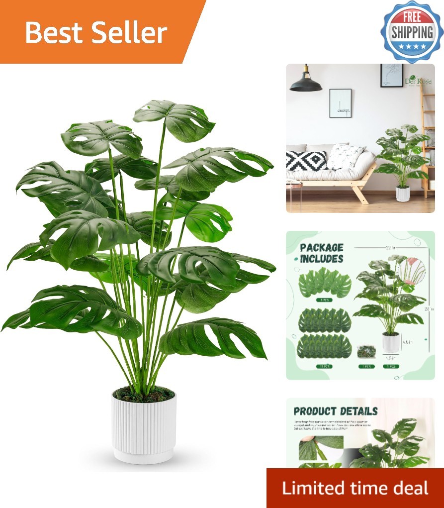28″ Large Faux Monstera Plant in White Pot – Luxurious Indoor/Outdoor Decor