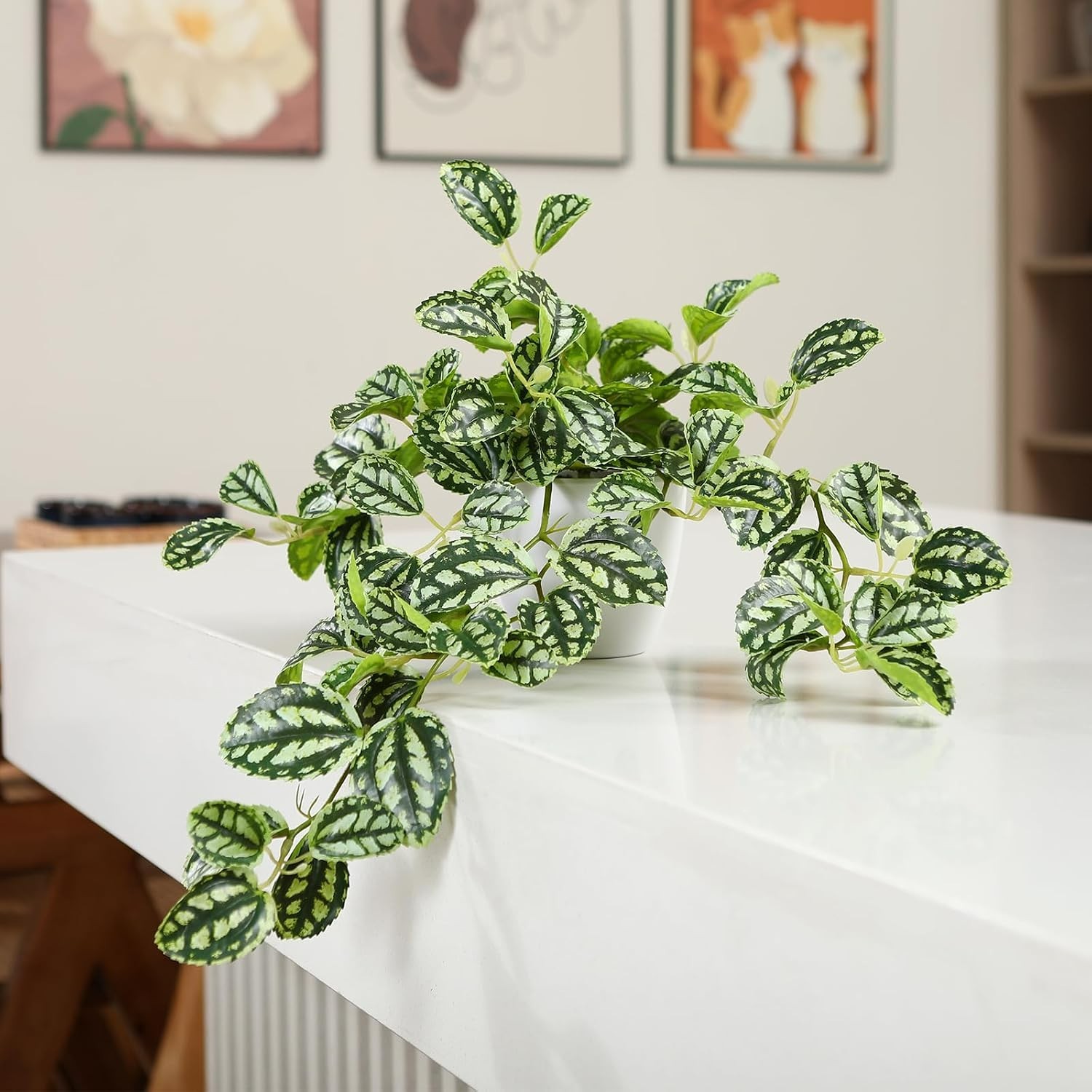 15-Inch Realistic Faux Hanging Plant in Elegant Gold Pot for Indoor & Outdoor