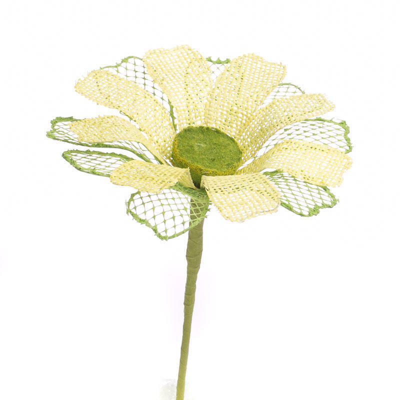 Large and Vivid Yellow and Green Colored Natural Burlap Daisy