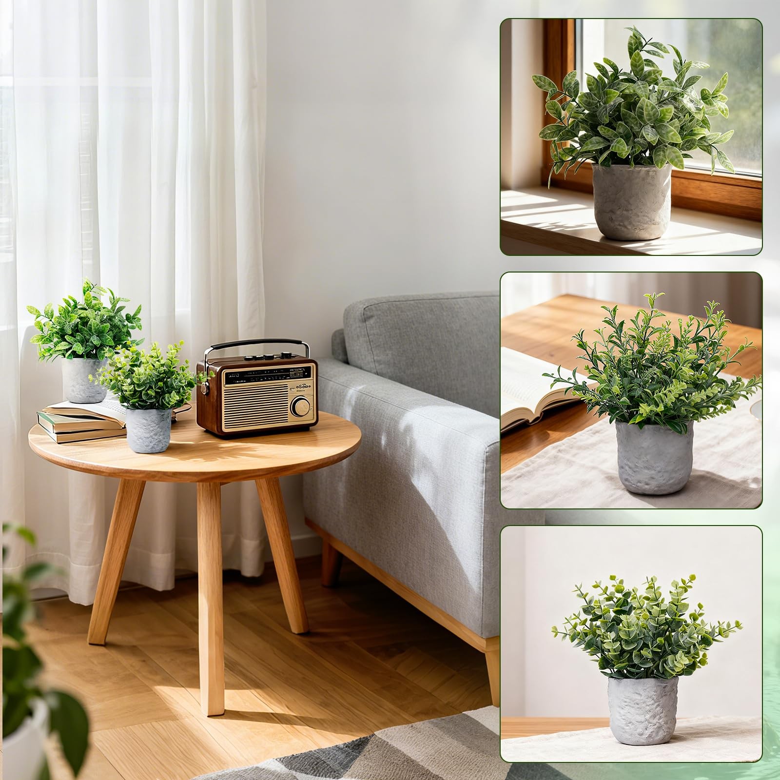 3-Pack Potted Artificial Plants, Small Eucalyptus Faux Plants for Shelf Desk …