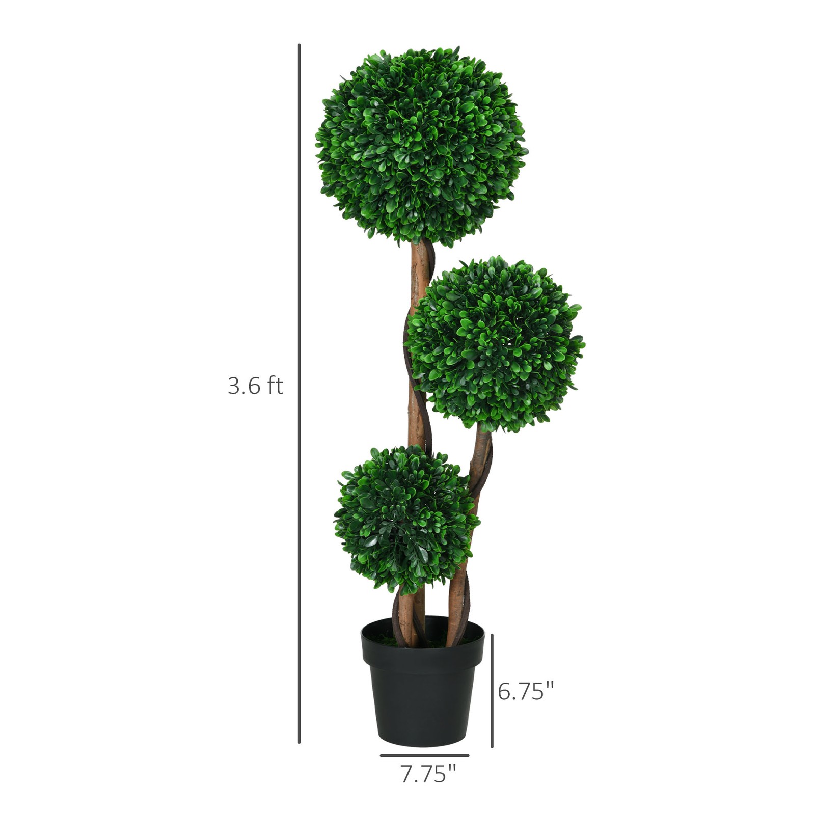 3.5ft Artificial Tree, Triple Ball Boxwood Topiary with Pot Sandalwood Leaves