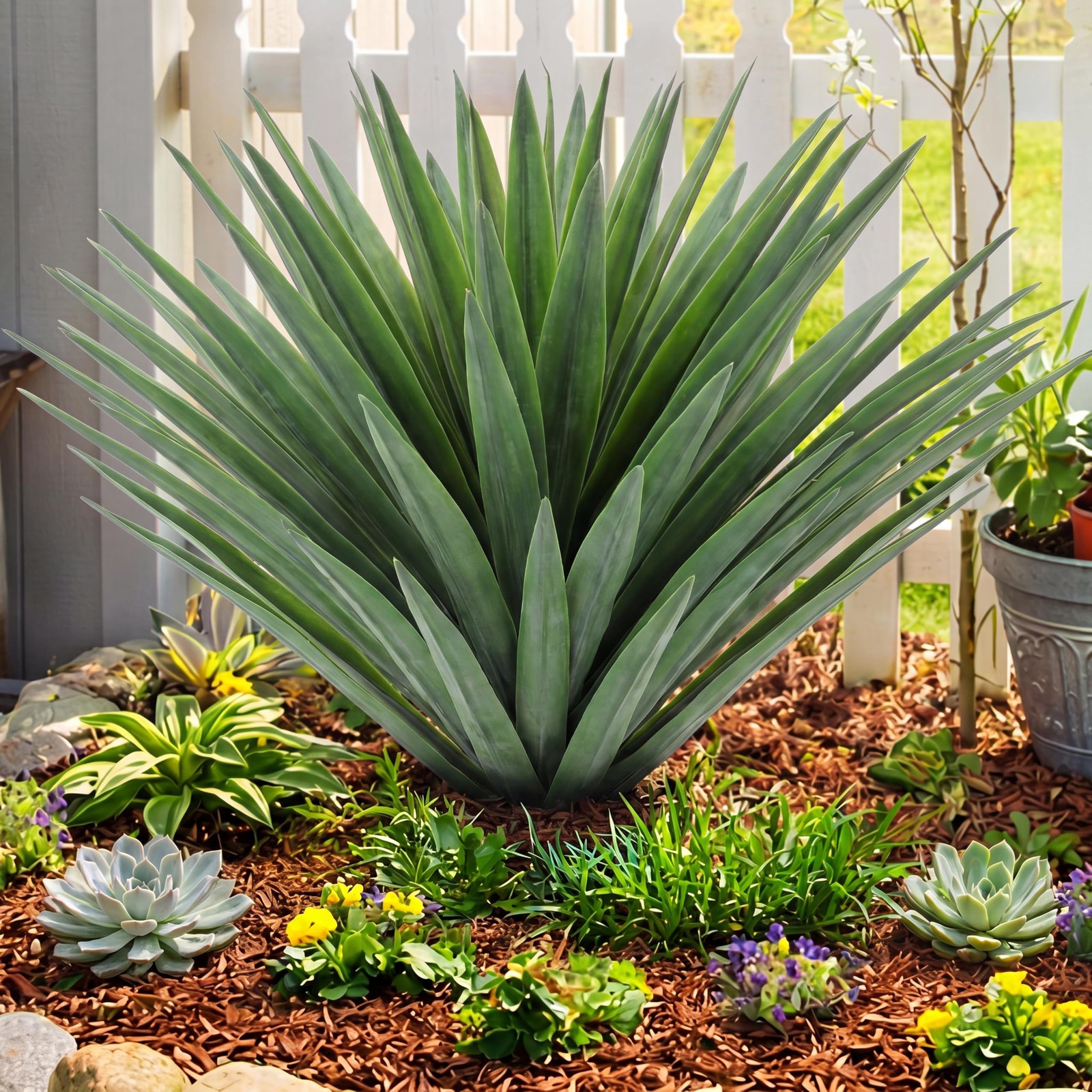 1 Pcs 27” Artificial Agave Plant in Black Pot Faux Agave Plant Potted with 1…
