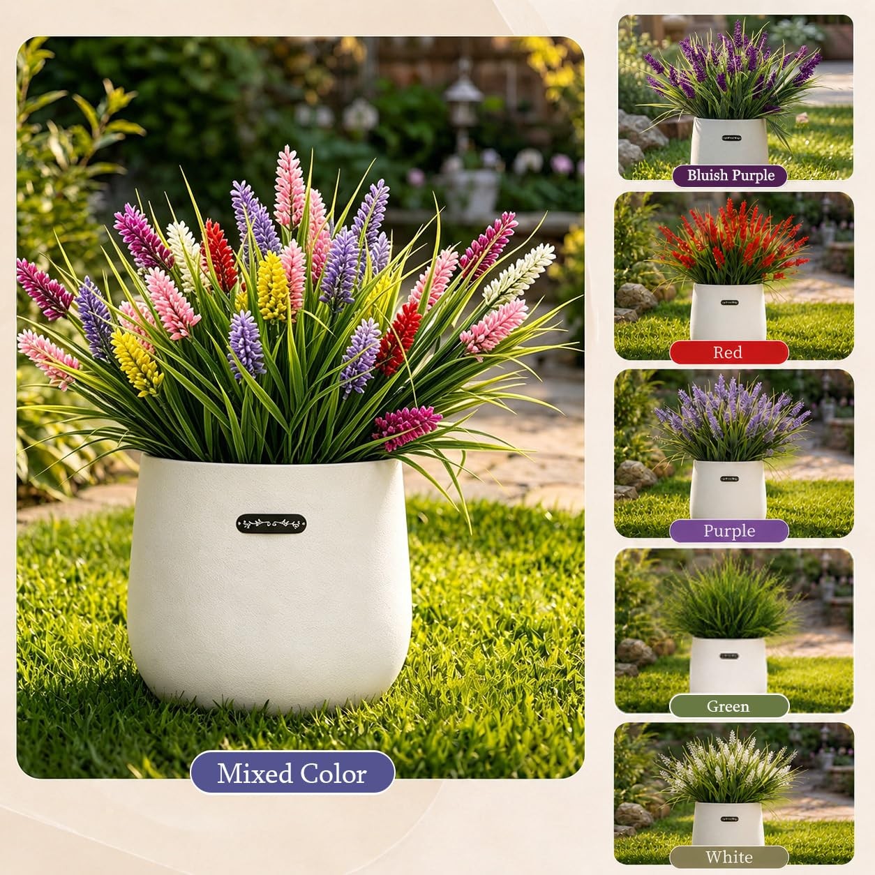 New Best Artificial Monkey Grass with Flowers – Faux Outdoor Plants, 6 Colors UV