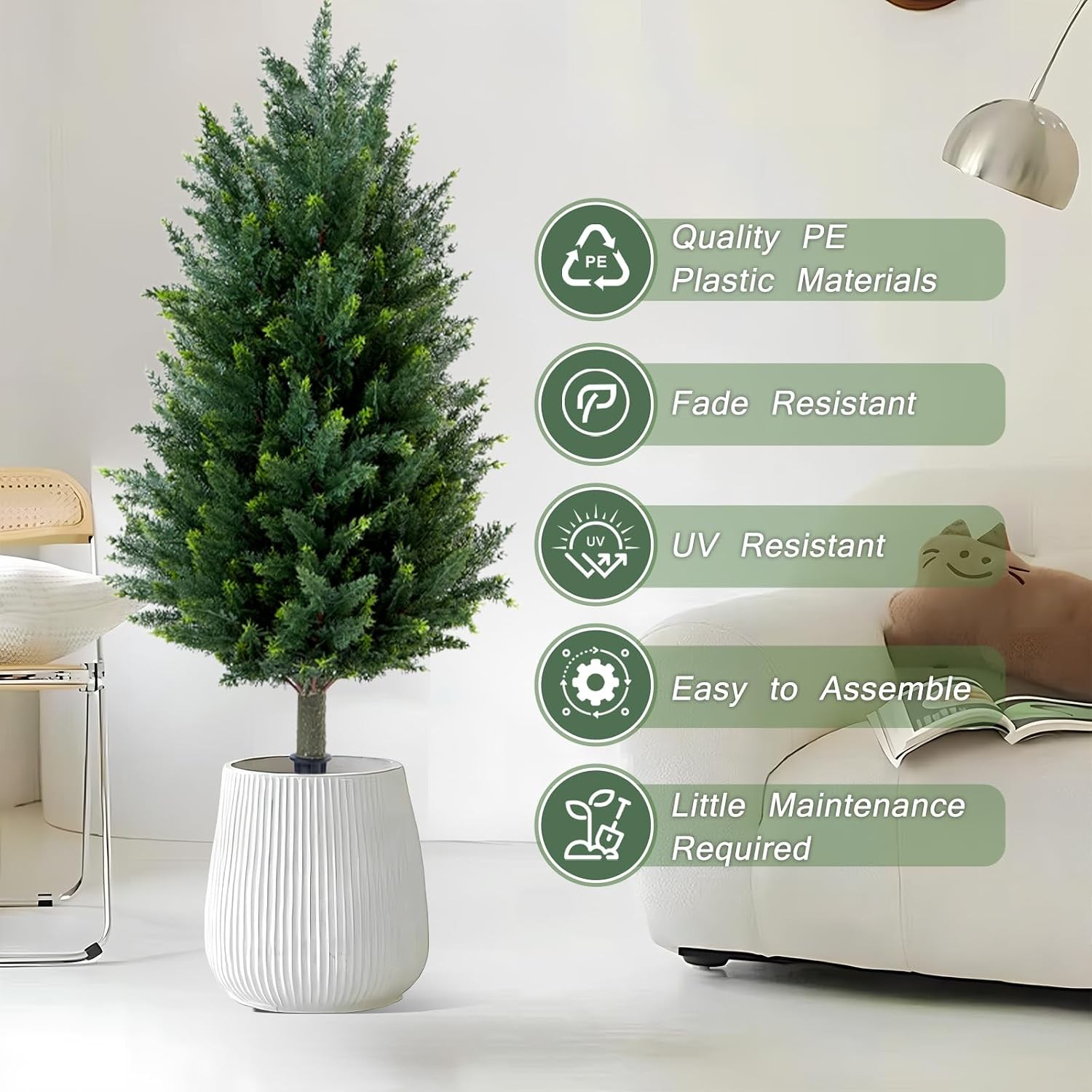Set of 2 Artificial Cedar Topiary Christmas Trees, 3FT UV-Resistant Faux Cypress