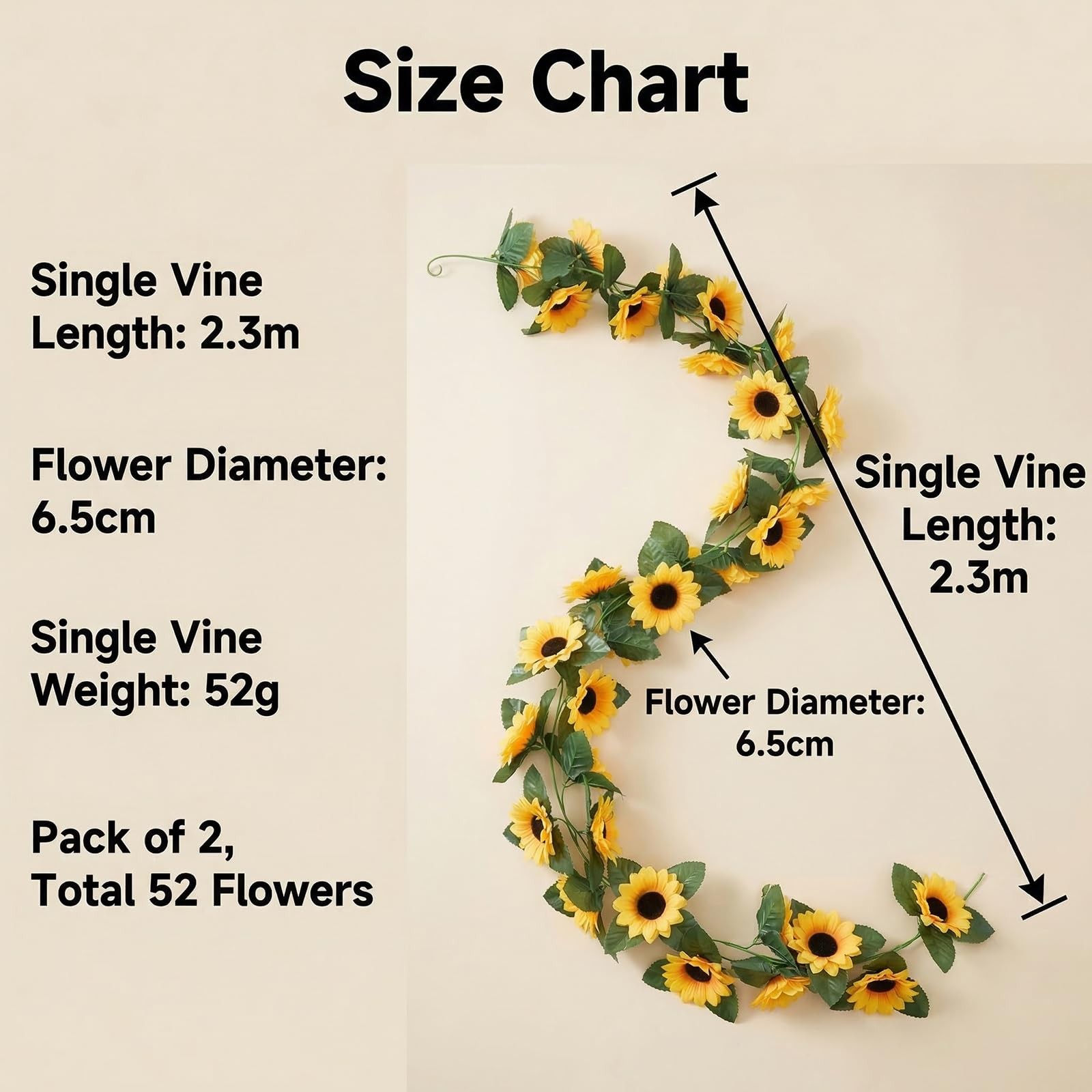 2Pack Artificial Sunflower Garlands Fake Hanging Sunflowers Silk Vines with G…