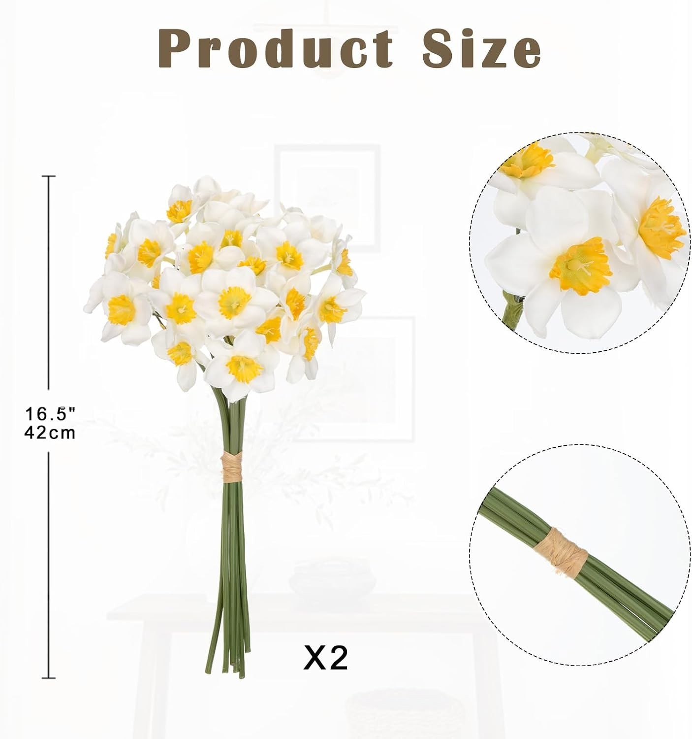 12 Stems Daffodils Artificial Flowers 2 Bunches Real Touch Fake