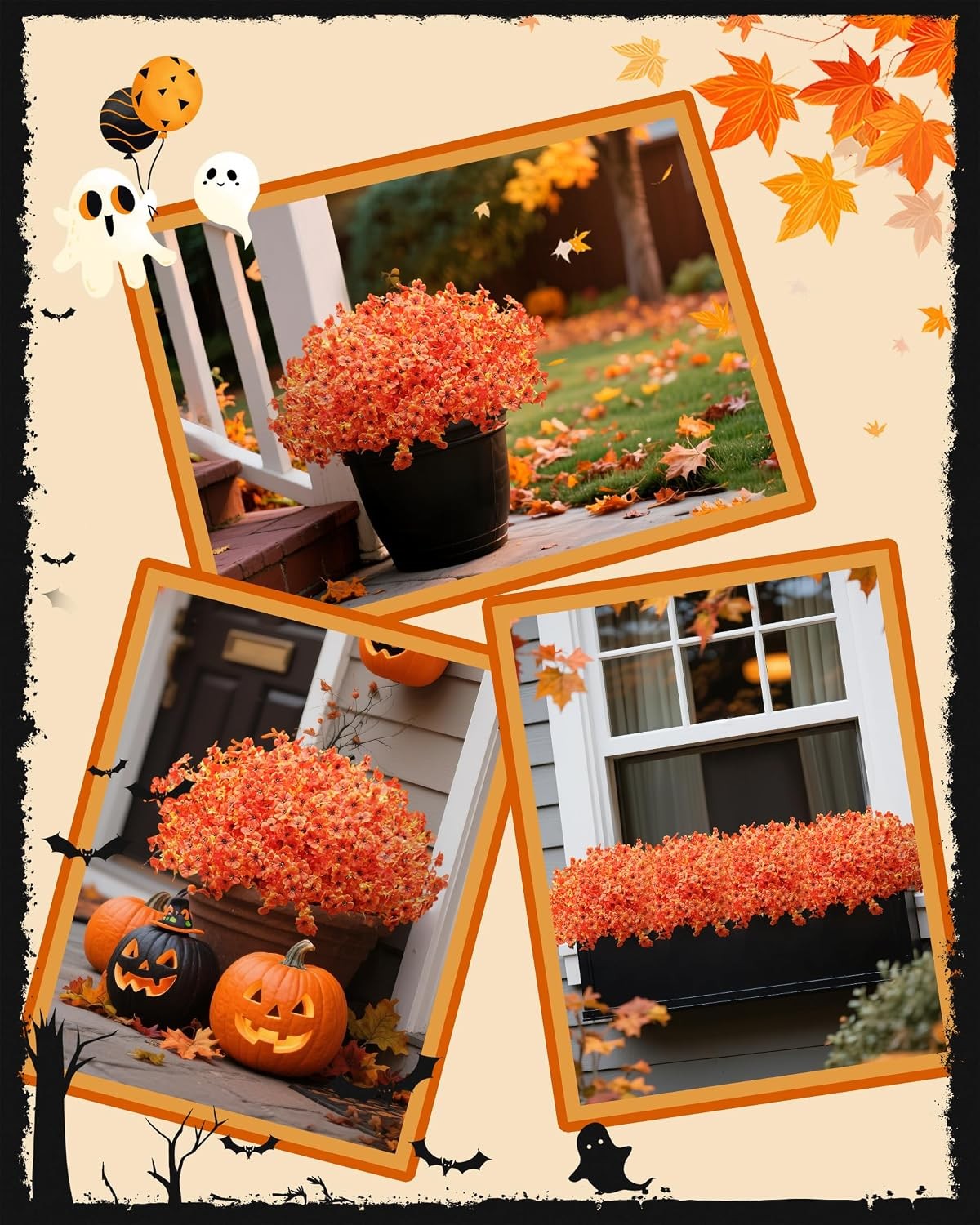 Artificial Orange Yellow Fall Mums Faux Mum Bundles for Outdoor Planters