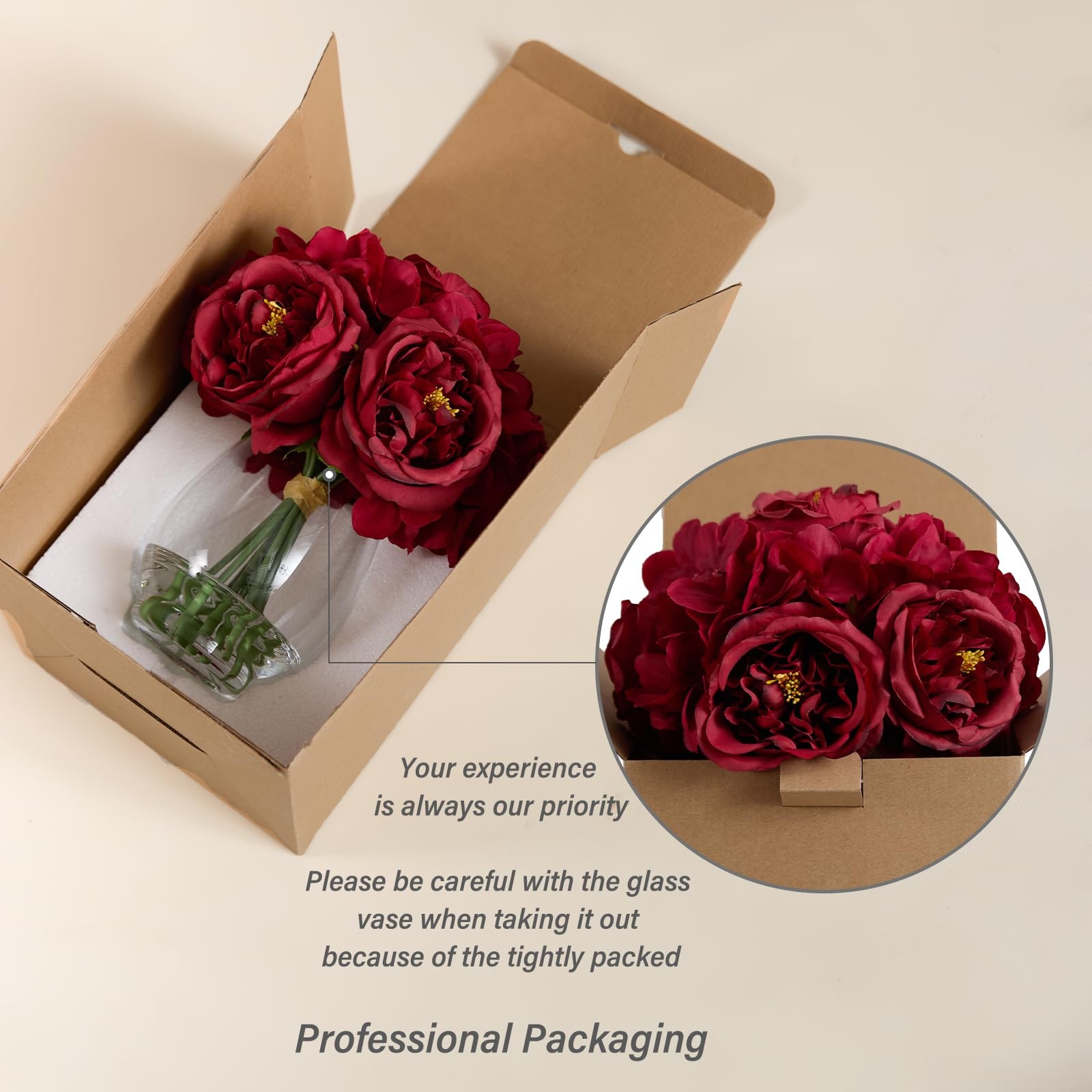 Artificial Austin Roses and Hydrangea Petals, 11.5″ H Silk Roses Flower Bouqu…