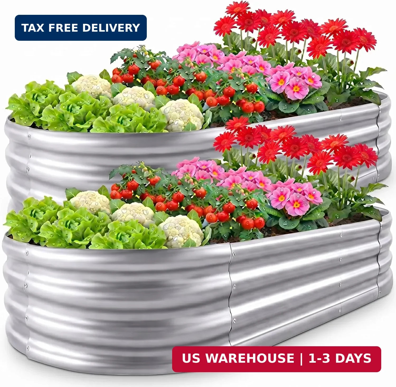 Sponvatt Raised Garden Bed, 4x2x1 Ft Galvanized Metal Planter Box (2 Pcs), Large