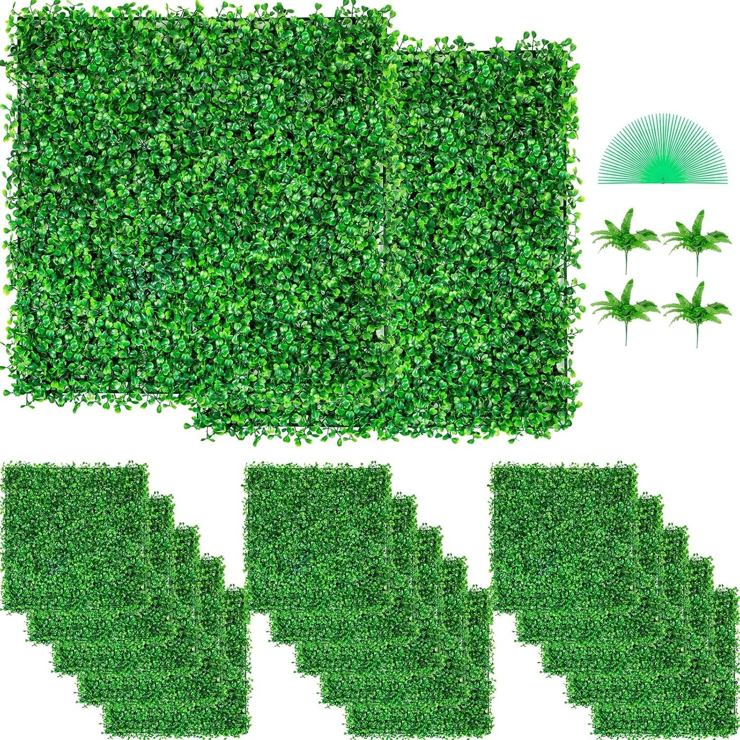 48pcs Artificial Boxwood Hedge Wall Panels – 10×10 Inches for Indoor & Outdoo…