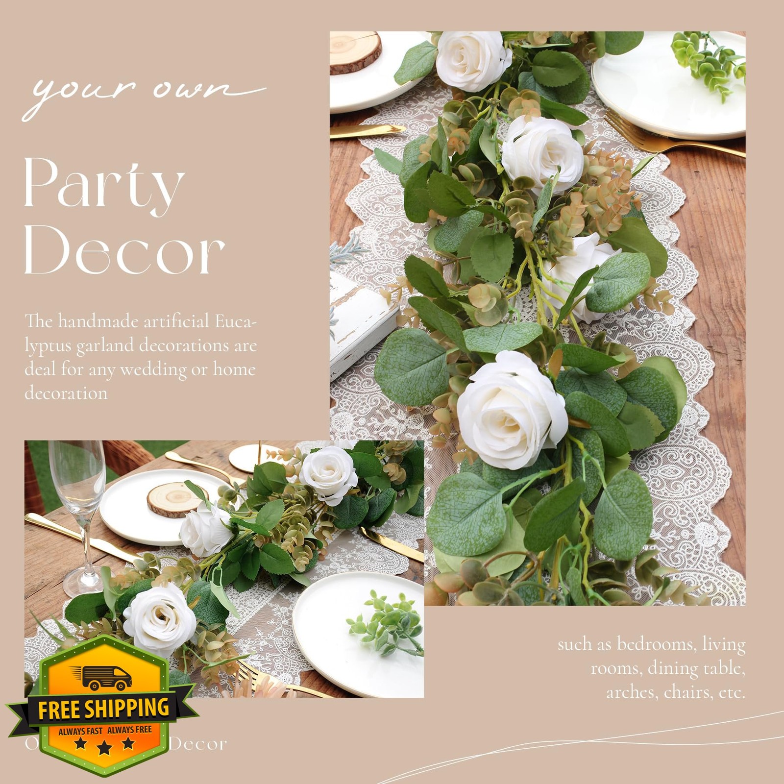 Der Rose rose eucalyptus garland White 1 Pc