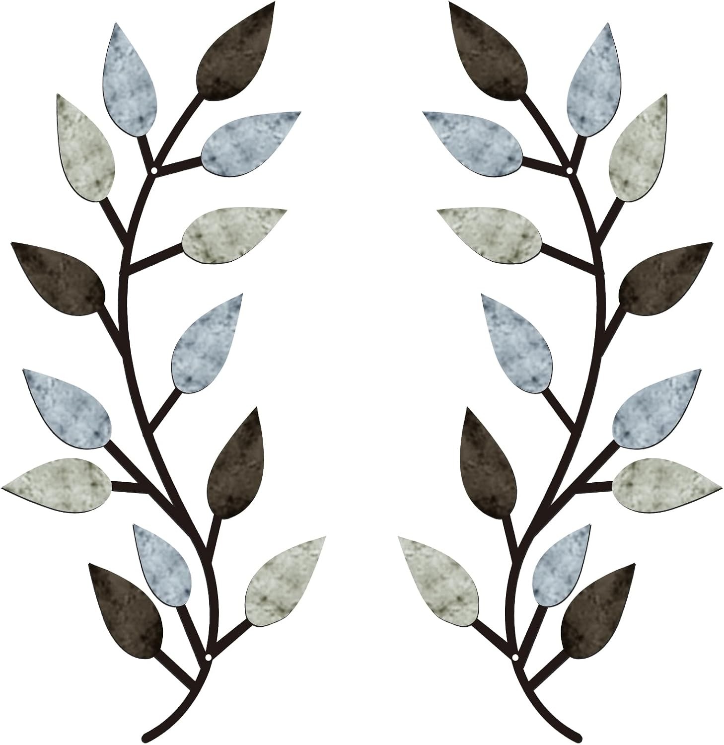 2-Pack Metal Tree Leaf Wall Art, Vintage Brown Olive Branch Vine Wall Decor